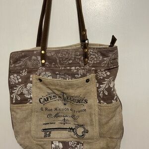 Myra Bag Brown and Cream Vintage Key Tote